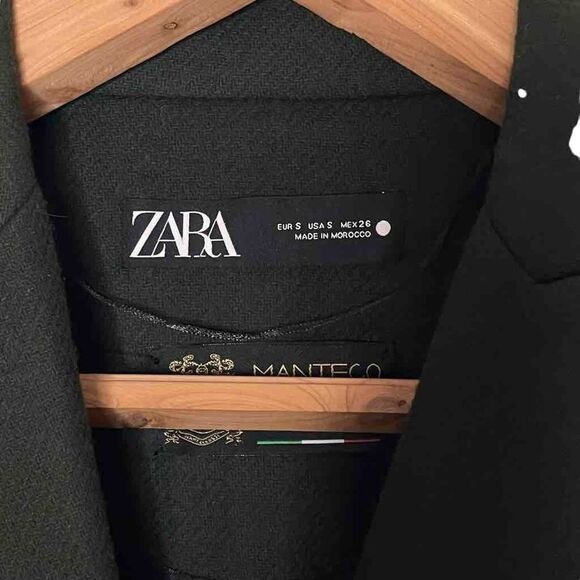 Zara Menswear Style Women’s Coat Italian Wool Blend Dark Olive Green Size Small - Picture 5 of 9